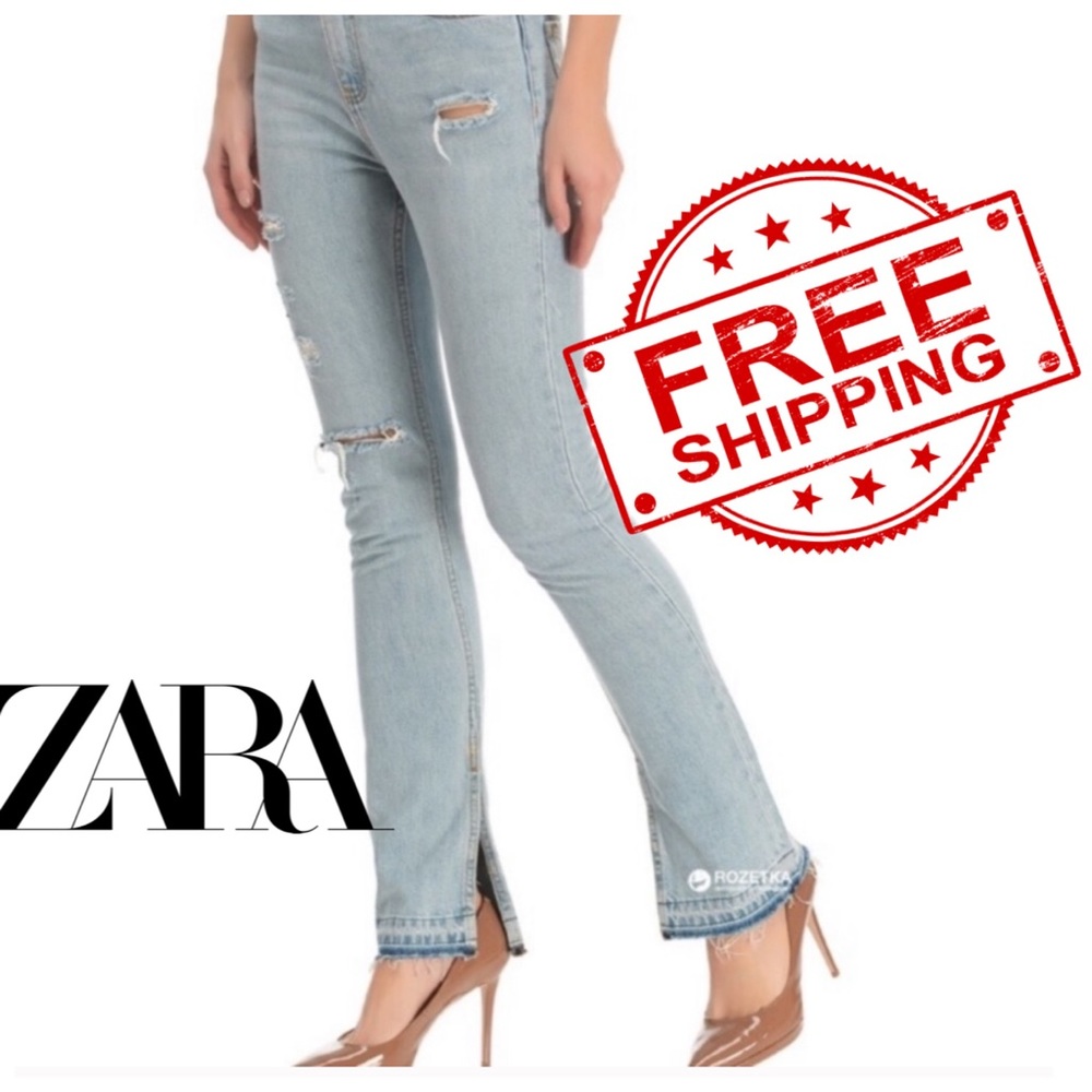 NWT Zara Woman Distressed Jeans with slits - 4